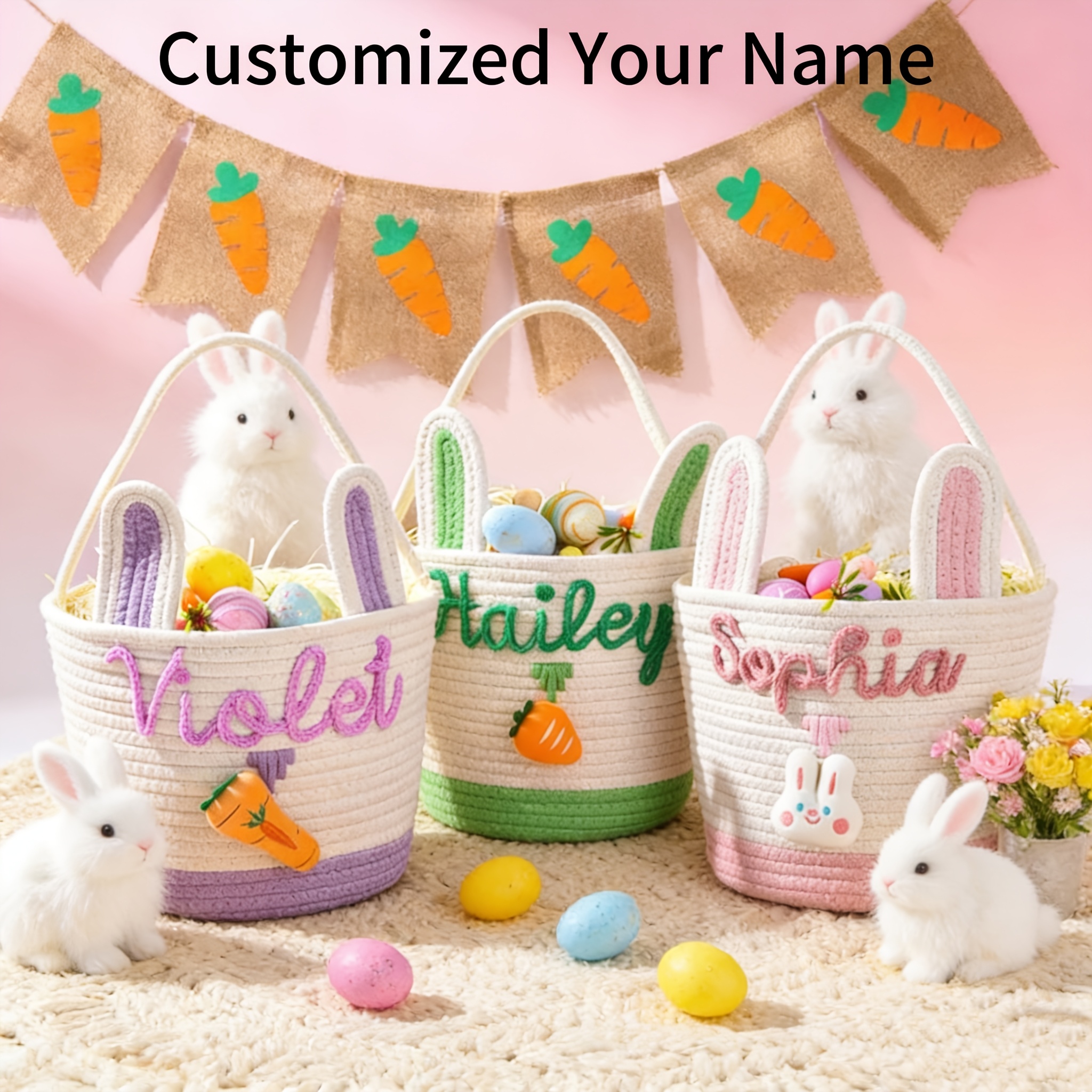 Custom Storage Basket with Your Name, Easter Egg Carry Basket