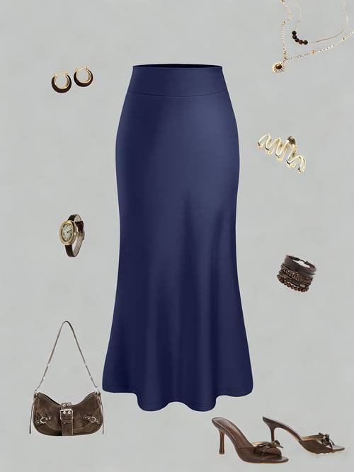 spring and summer womens large swing skirt high waist elastic waist design draping and elegant tall and thin figure versatile for petite dating and traveling