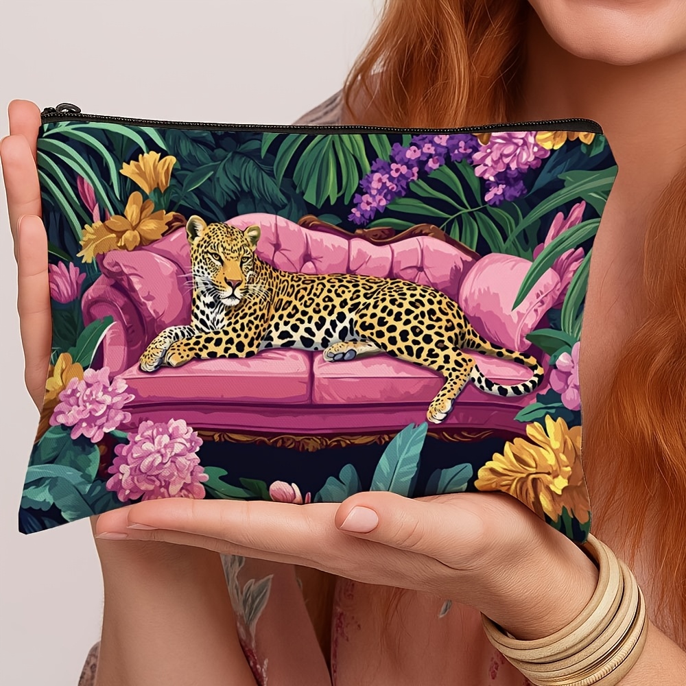 TEMU Borsa per trucco con stampa leopardata Pop Art accattivante - Organizzatore da toilette con cerniera a tema , pochette da viaggio portatile,