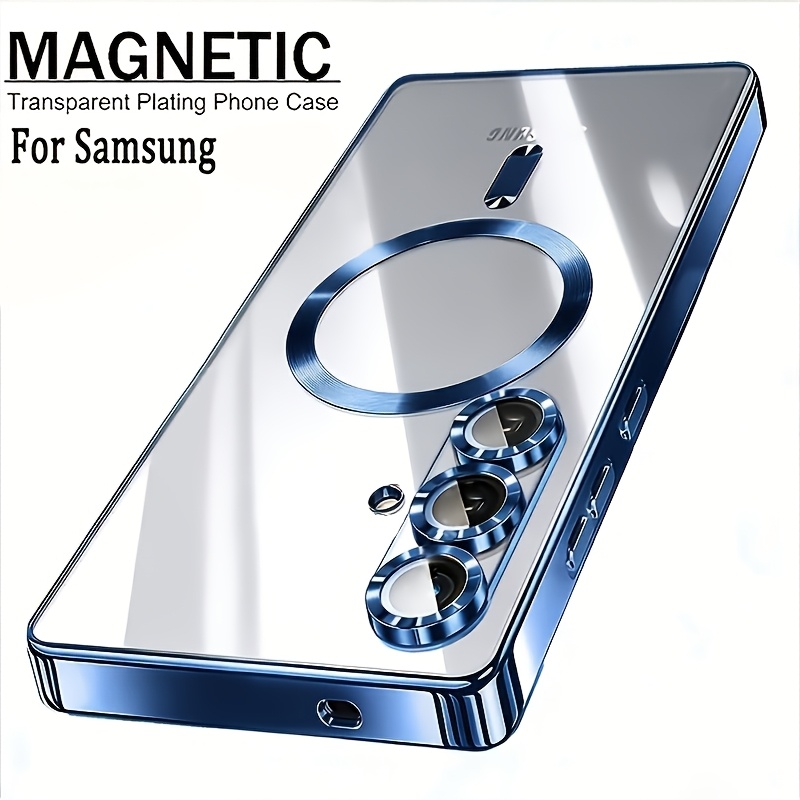 TEMU Coque de téléphone : Lot de 2 pièces (1 coque de téléphone + 1 sac de nettoyage) - Coque de téléphone magnétique transparente électroplaquée,
