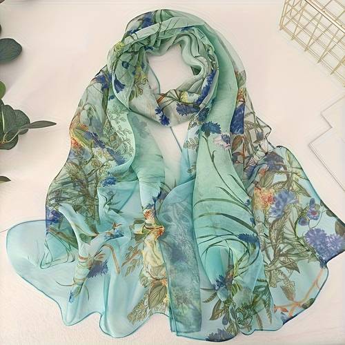 garden plant print scarf elegant lightweight breathable shawl sunscreen and windproof lightweight womens scarf