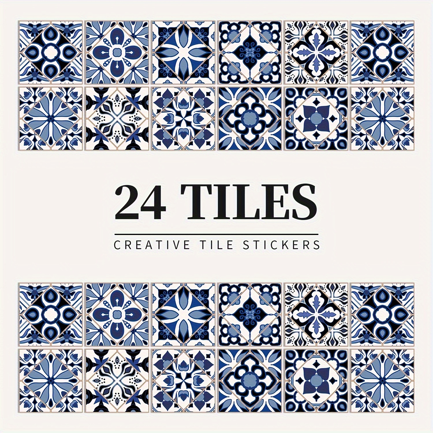 

24pcs Blue Vintage Pattern Self-adhesive Tile Stickers - Waterproof & Oil-resistant For Kitchen Backsplash, Home Decor Wall Art