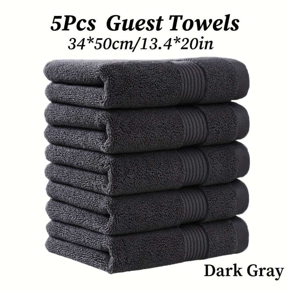 Image of 5pcs Cotton Guest Towels, 34 X 50cm/13.4 X 20in, Solid Color Guest Towels, 500gsm, Hanging , Absorption, Fitness Wipe Sweat, Multi- Availability, For Bathroom, Shower, Gym And Spa