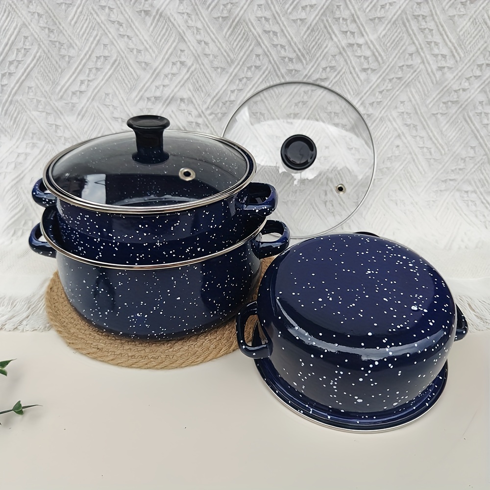 6pcs enamel cookware set multifunctional lightweight pots with glass lids for soup stew and cooking   kitchen   and restaurant use details 3