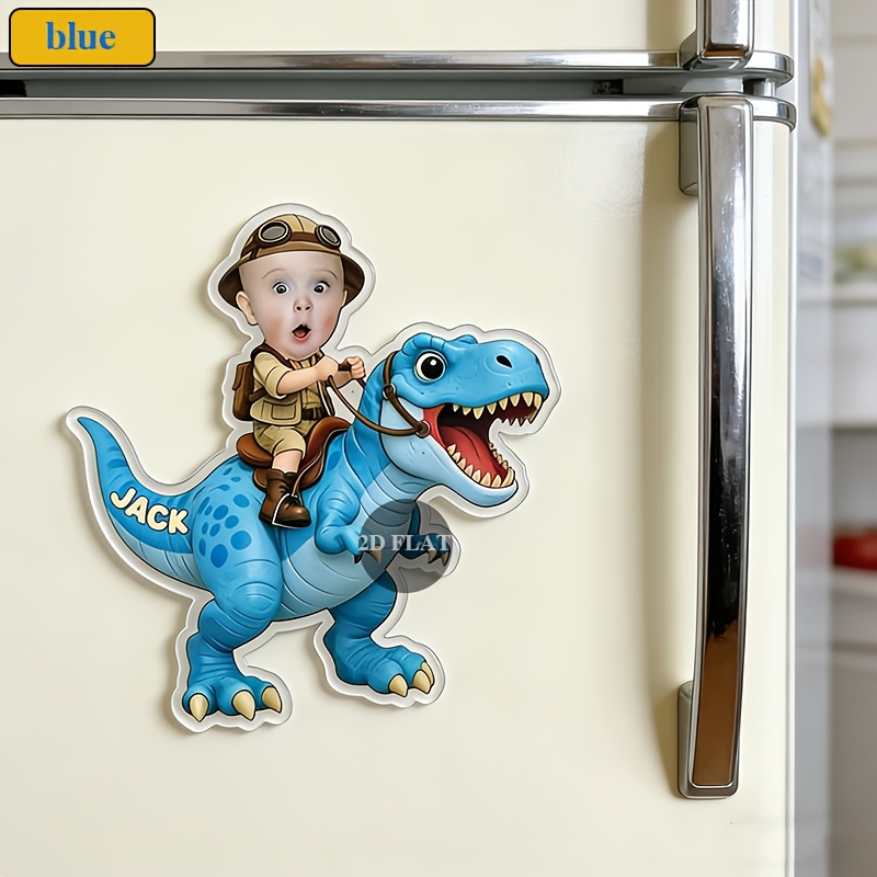 TEMU Aimant de réfrigérateur bébé dinosaure personnalisé avec nom/photo/texte - Portrait sur mesure adapté à la décoration de chambre d'enfant,