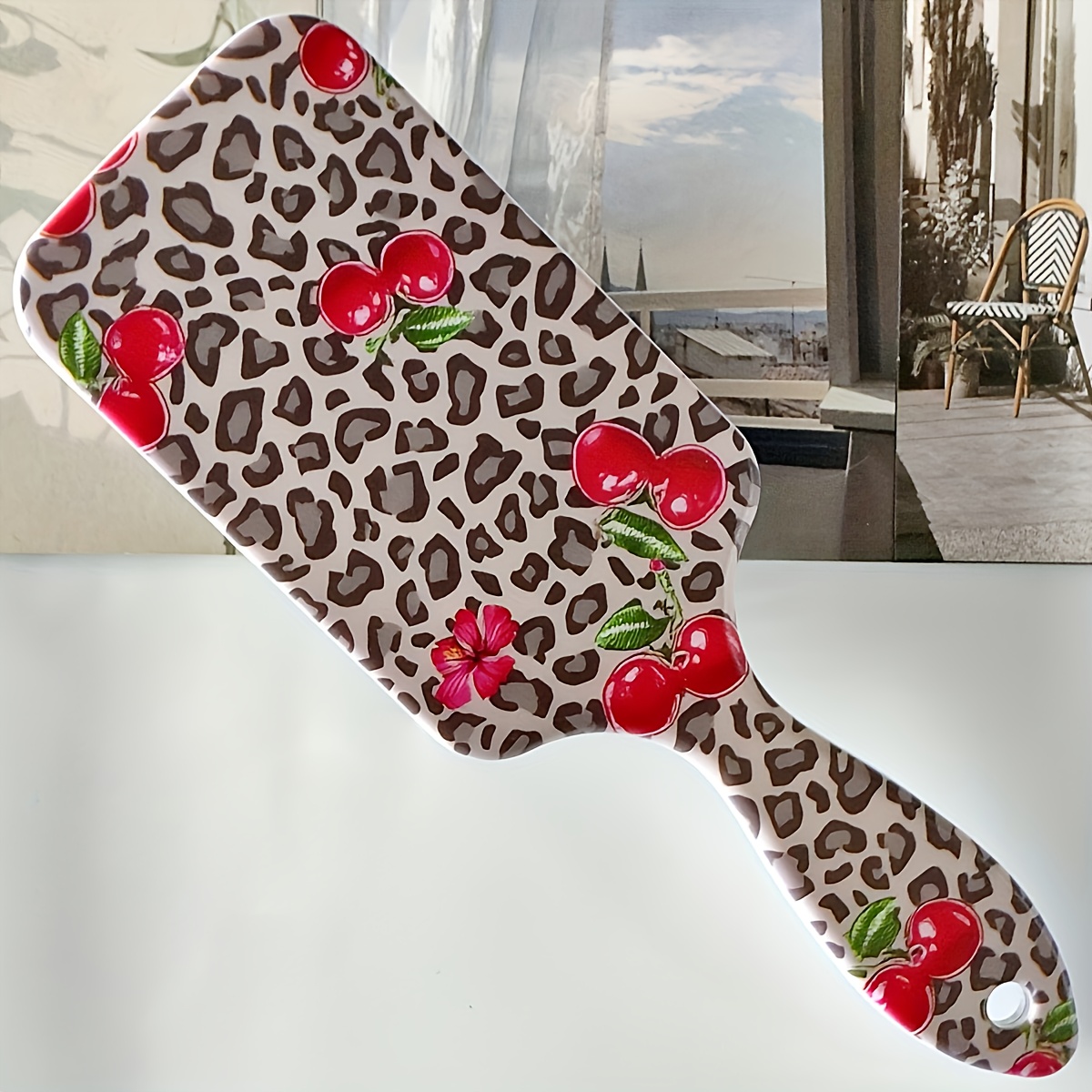 TEMU 1pc Peigne à Motif Texture Léopard, Brosse à Cheveux Massage du Cuir avec Prise Confortable et Design - - Manche ABS Durable & Poils en Nylon