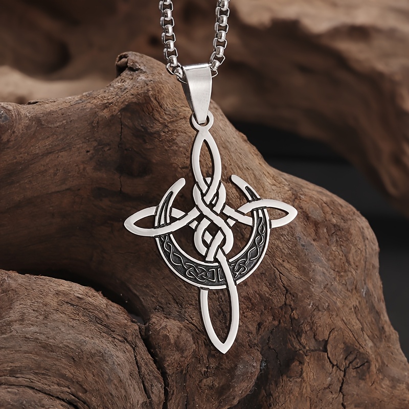 TEMU 1pc Celtic Moon Knot Stainless Steel Pendant Necklace - Elegant Irish Design With Intricate , Perfect For Daily Wear, Parties, And Gifts,