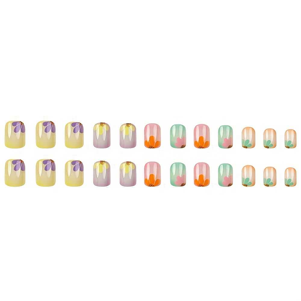 24pcs Glossy Short Square Press On Nails - Reusable Artificial False Nails With Design, Color Scheme, Easy Application For Women, Quick Manicure Alternative, Durable Pressons
