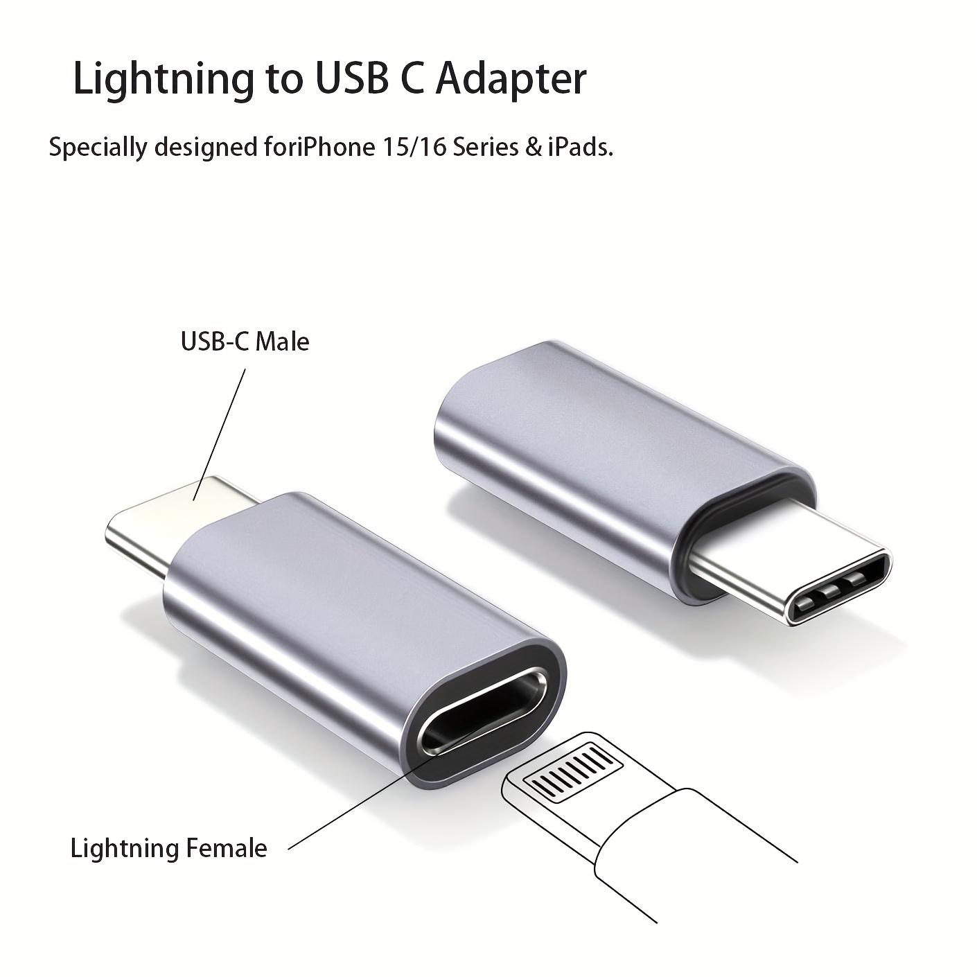 lightning female usb c male adapter suitable charging data Temu