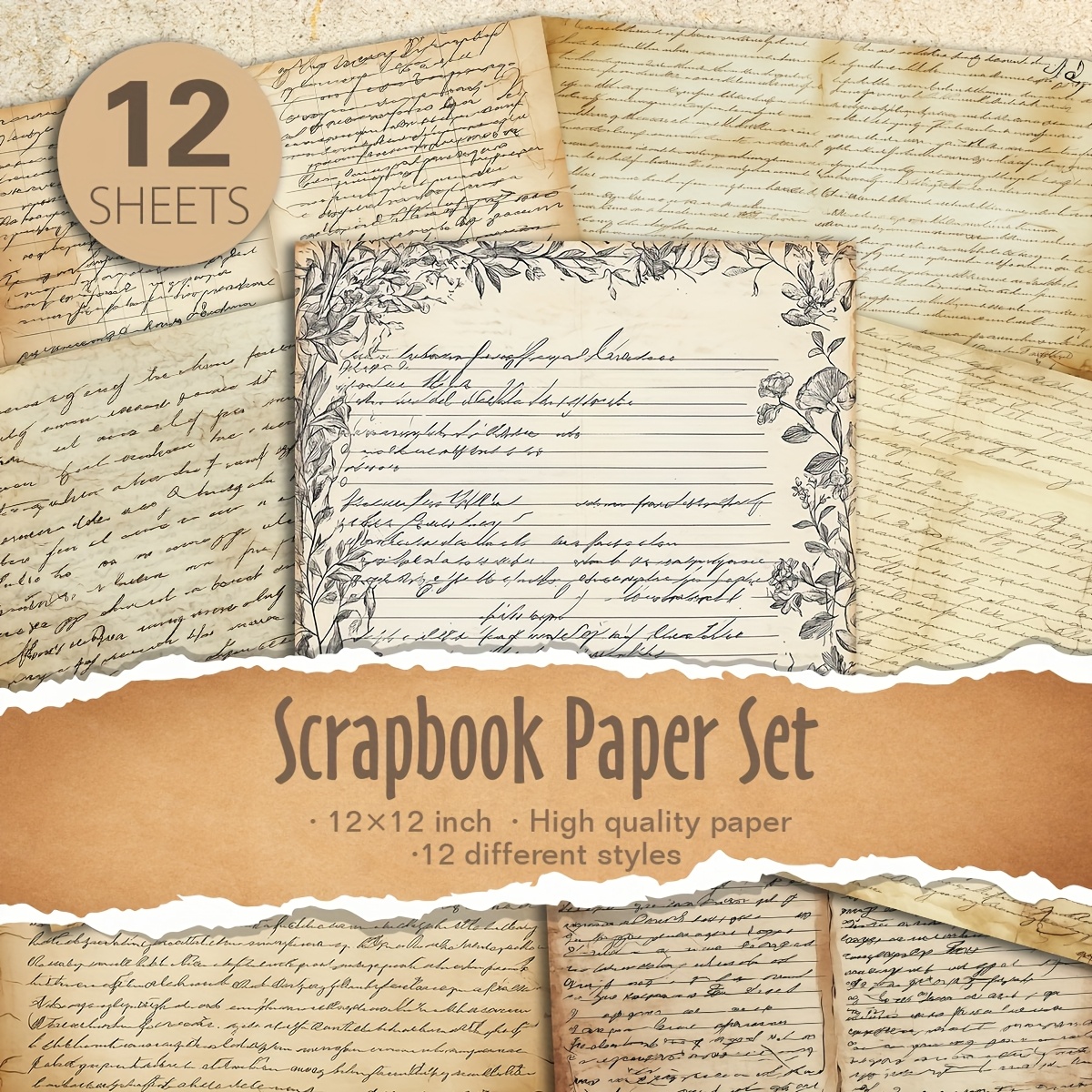 TEMU 12/24 Feuilles 12"x12" Papier Scrapbook DIY, Kit de Fournitures pour Album et Planificateur Décoratif, Pages Rétro - Accessoires d'Artisanat