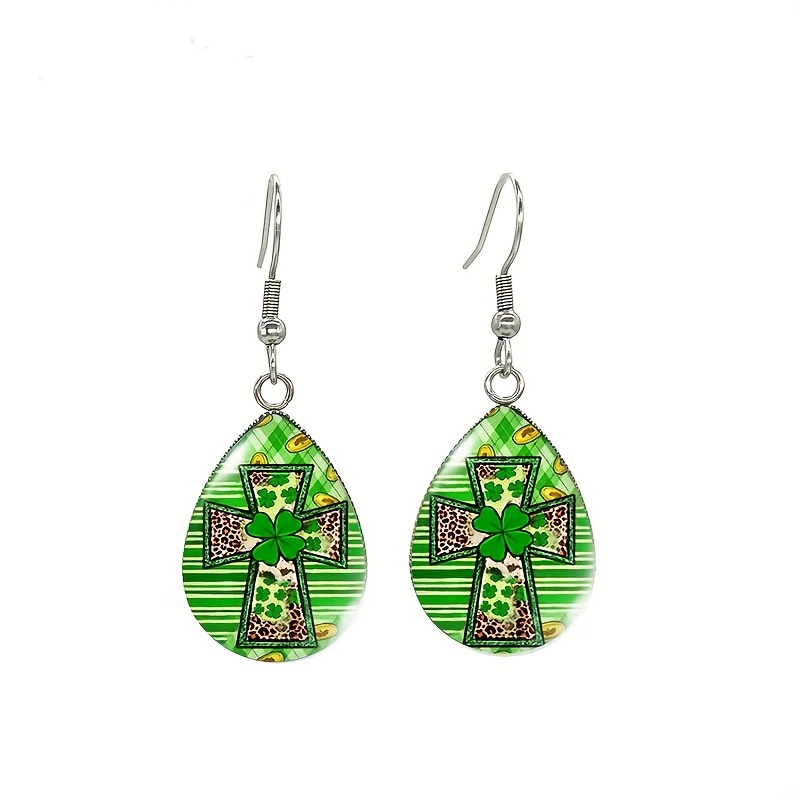 Simple Blessing St. Patrick's Day Cross Earrings