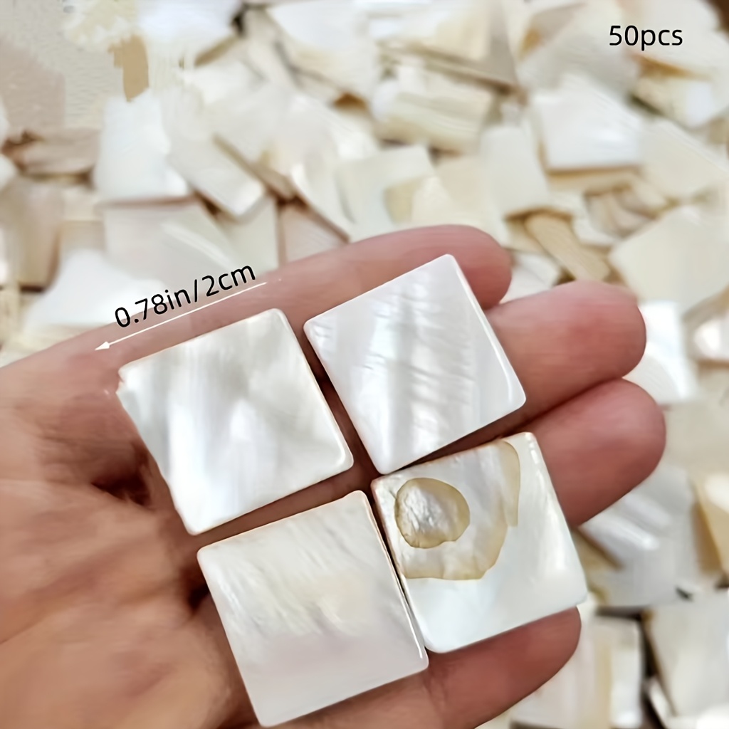 TEMU 50pcs Mother-of-pearl Mosaic Tiles - Square Shell , Suitable For Diy Crafts, Home Decor, And Polyresin Art Projects, Irregular White And