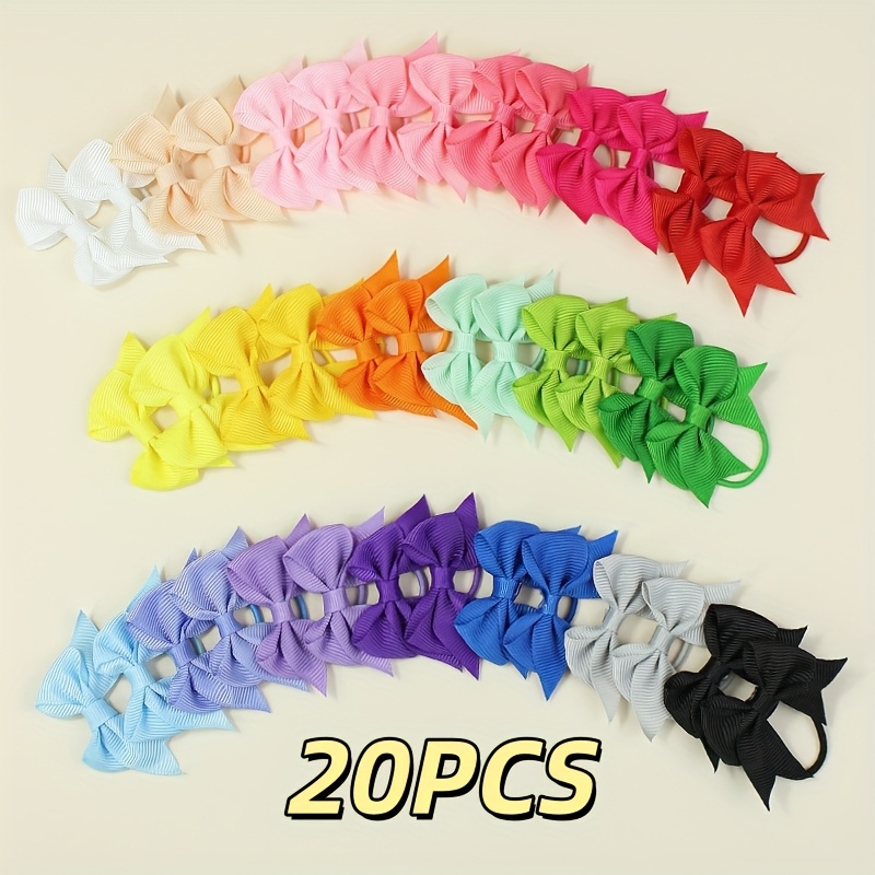 20pcs elegant solid color polyester bow headbands for girls 20 vibrant ribbon hair clips   hair accessories for teens   vacation and   makeup styling supplies