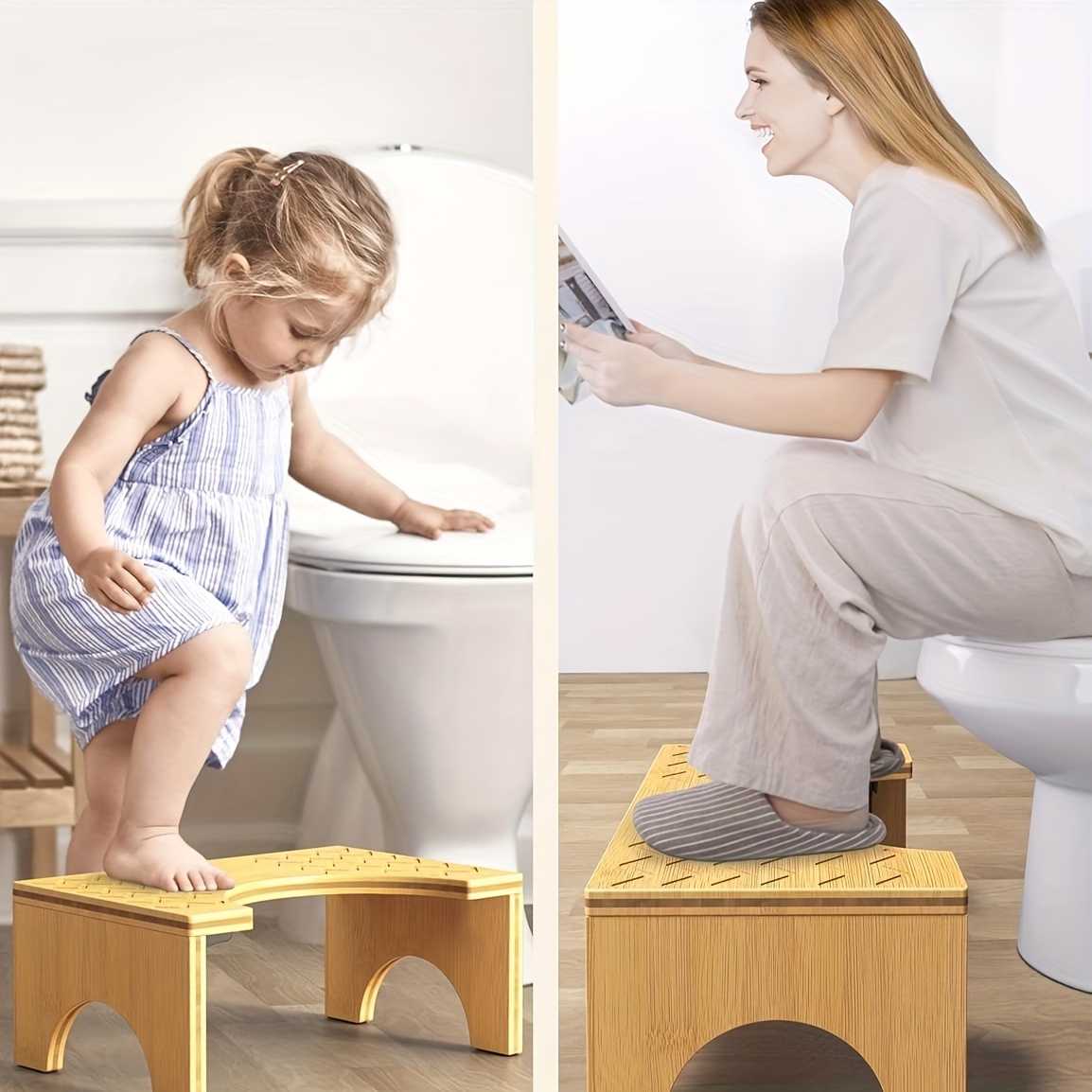 

Toilet Stool, Poop Stool Adult, 7" Wood Potty Stool, Bathroom Step Stool Squat With Anti Slip, 330 Lbs Capacity