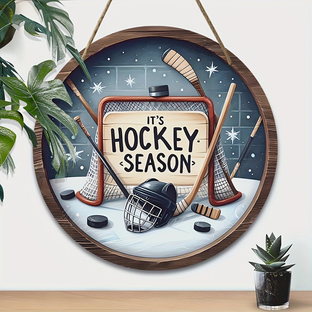 

[top-] 1pc Hockey - Round Wooden Plaque (7.9"x7.9"), -, Hanging, English , For ///man / Decor,