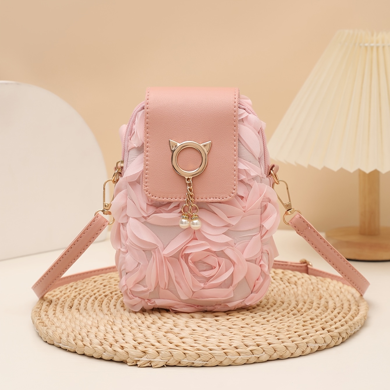 TEMU Women's Appliqué Shoulder Bag With Owl Charm & Tassels - Adjustable Strap Suitable For Daily Casual & Vacation Wear, Zipper Closure Phone Purse,
