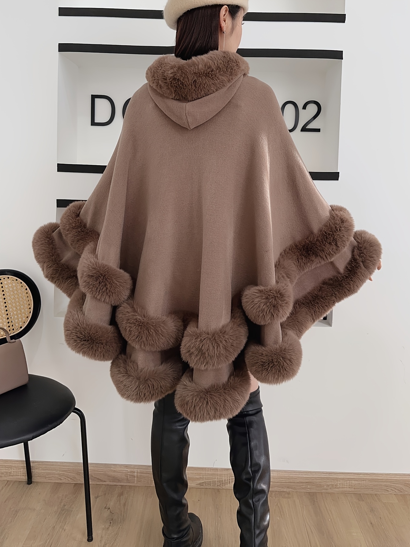 womens double layered fur shawl cape coat middle - Temu