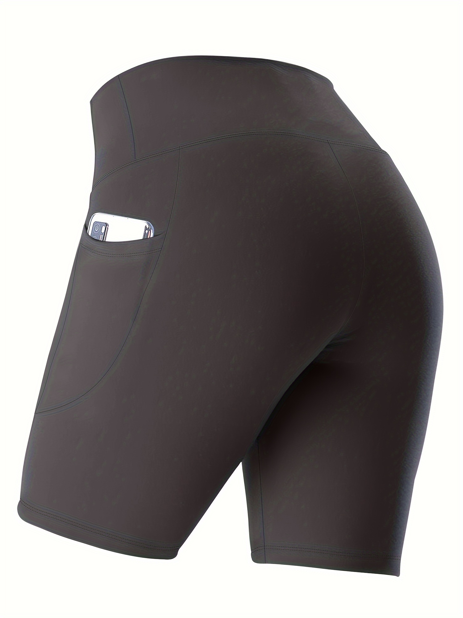 Women's High-Waisted Plus Size Side Pocket Shorts, Breathable Workout Leggings For Women, Fitness Apparel