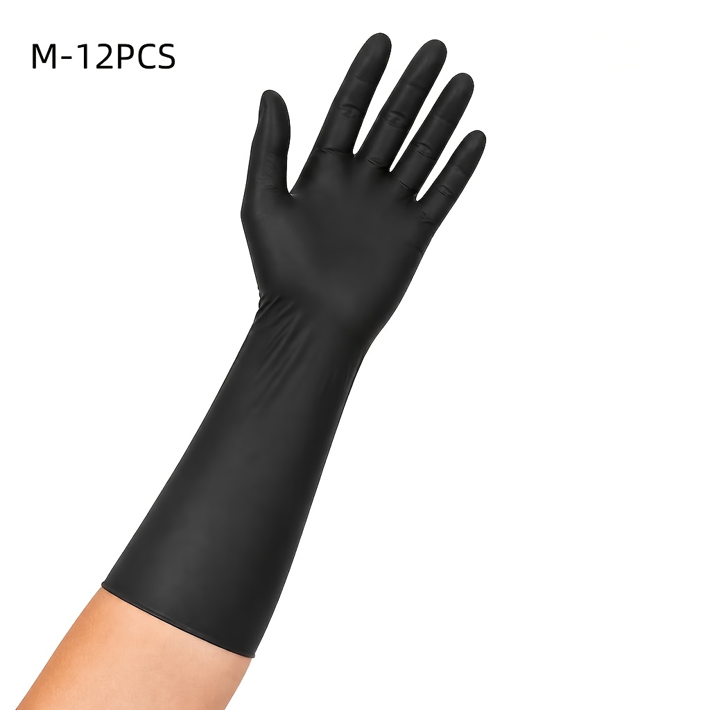TEMU Long Black Disposable Nitrile Household Care Gloves, 12-inch Extended Cuffs, Suitable For Daily Housework, Comfortable For Casual Attire, Shoe
