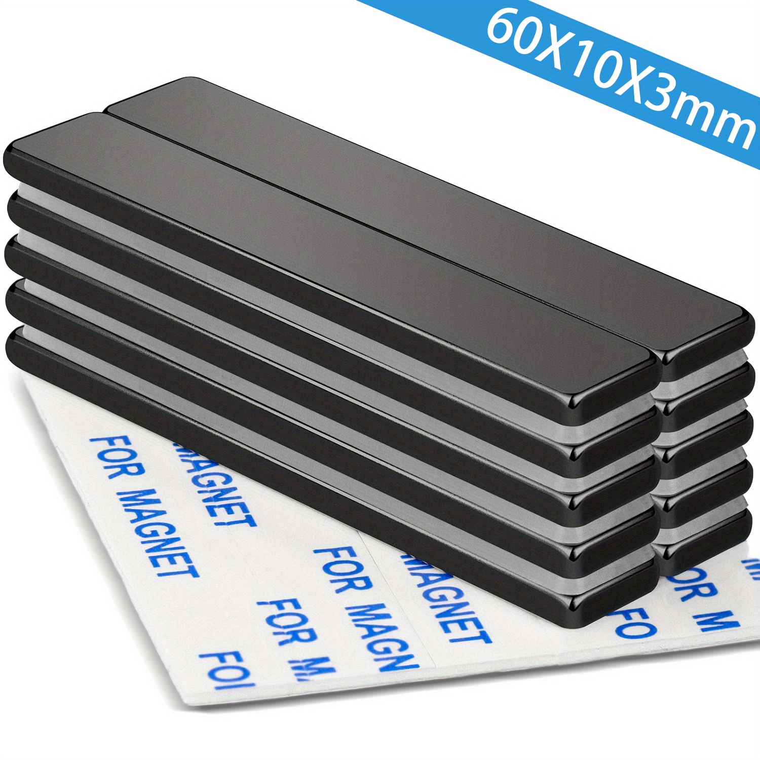 

4/10/20pcs F60x10x3mm Large Black Epoxy Coated Neodymium Bar Magnets - Waterproof, Wear-resistant, And High-performance Magnets With Double-sided Adhesive - Ideal For Tools, Kitchen, Office, Garage