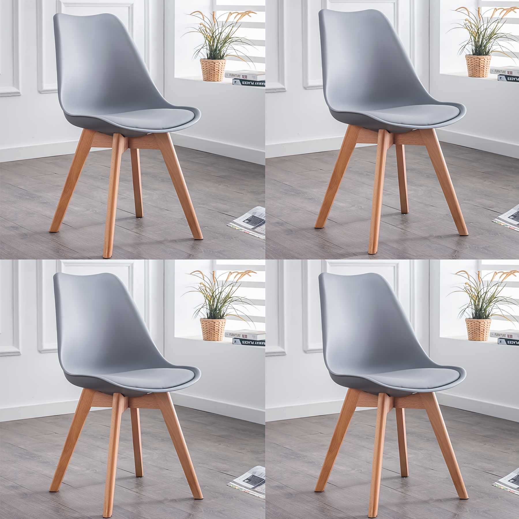 Egoonm Set Of 4 Tulip Dining Chairs, Mid-century Modern Kitchen Chairs With Wood Legs And Pu Leather Cushion For Dining Room, Living Room, Bedroom