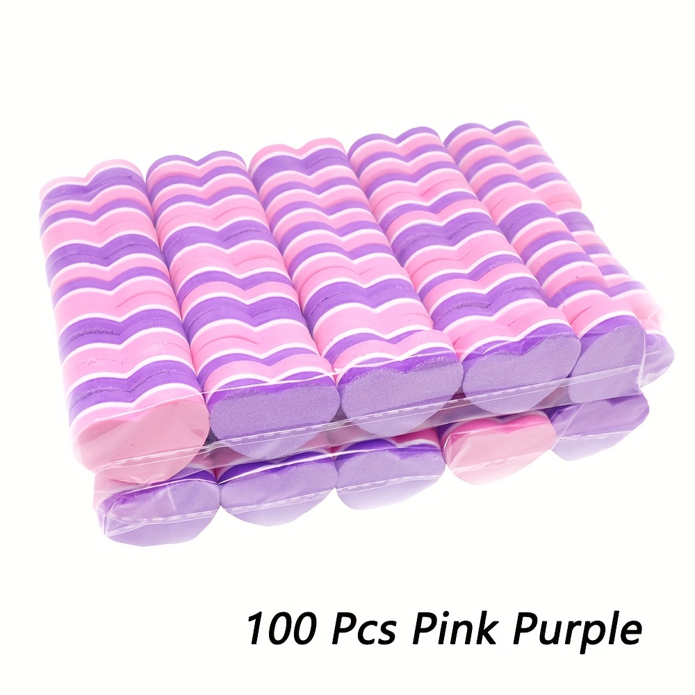 TEMU 100pcs Jearlyu Heart-shaped Nail Files - Soft Sponge, Dual-color , Portable Manicure Tool For Adults,, And Salon Use, Beauty Accessory |