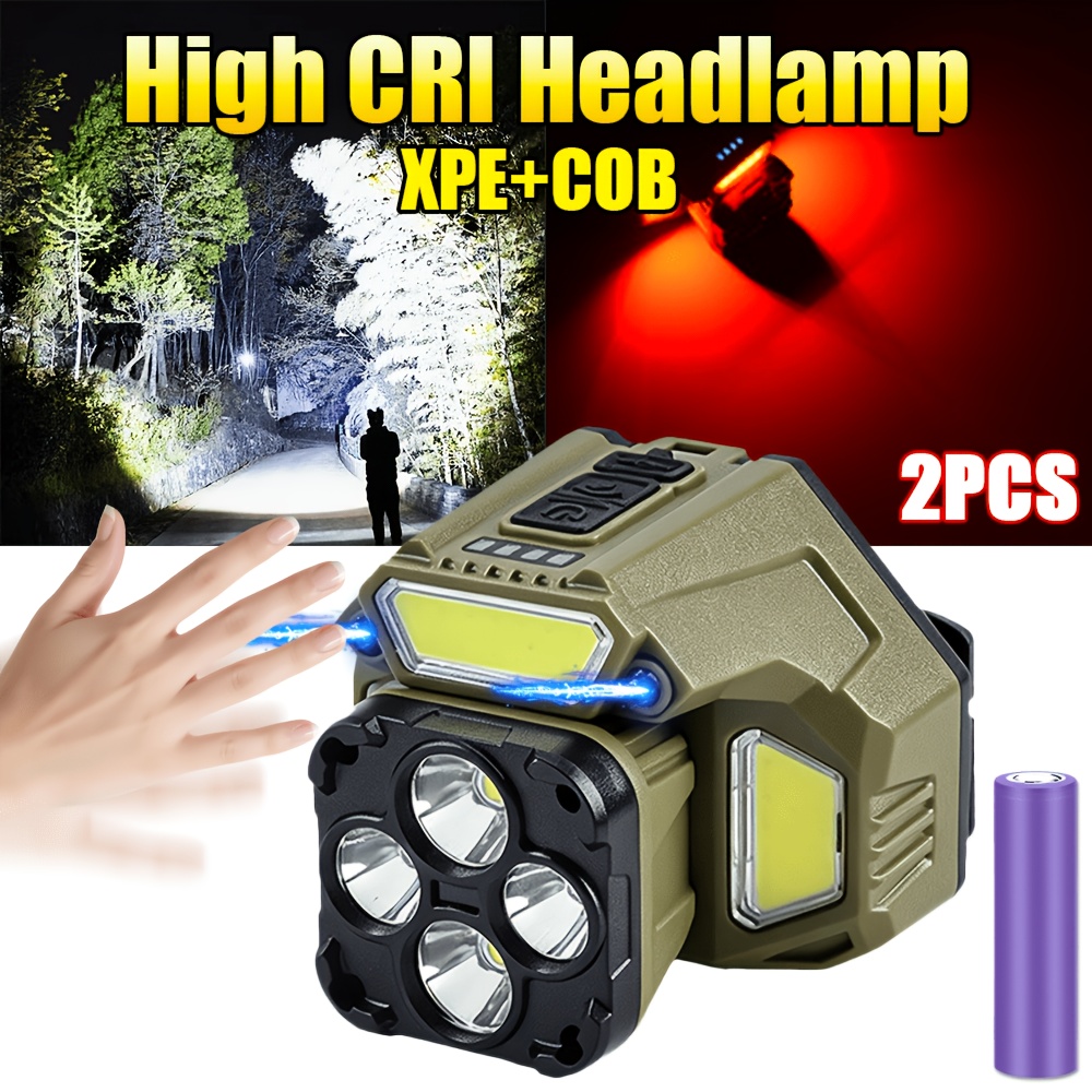 2pcs Square Anti-Collision Induction Headlights, USB Rechargeable