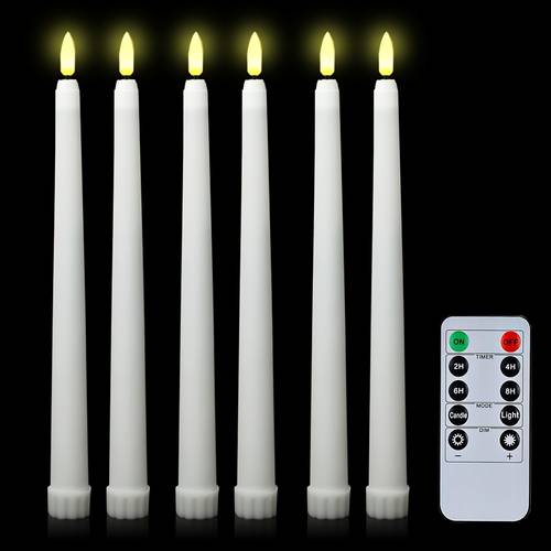 6 pack led flameless taper candles with remote timer warm light battery operated countertop flickering candles for christmas halloween church wedding polished plastic space theme toggle on off aa battery powered no recharge