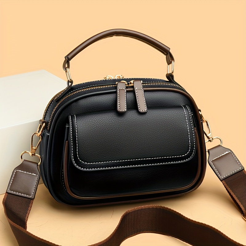 Image of 2025 Crossbody Women', Shoulder Handbag, Large Capacity Mom Bag, Simple Stylish Round Bag, High-quality Contrast Color Bag, Multi-pocket Commuter Bag, Wide Strap Shoulder Bag