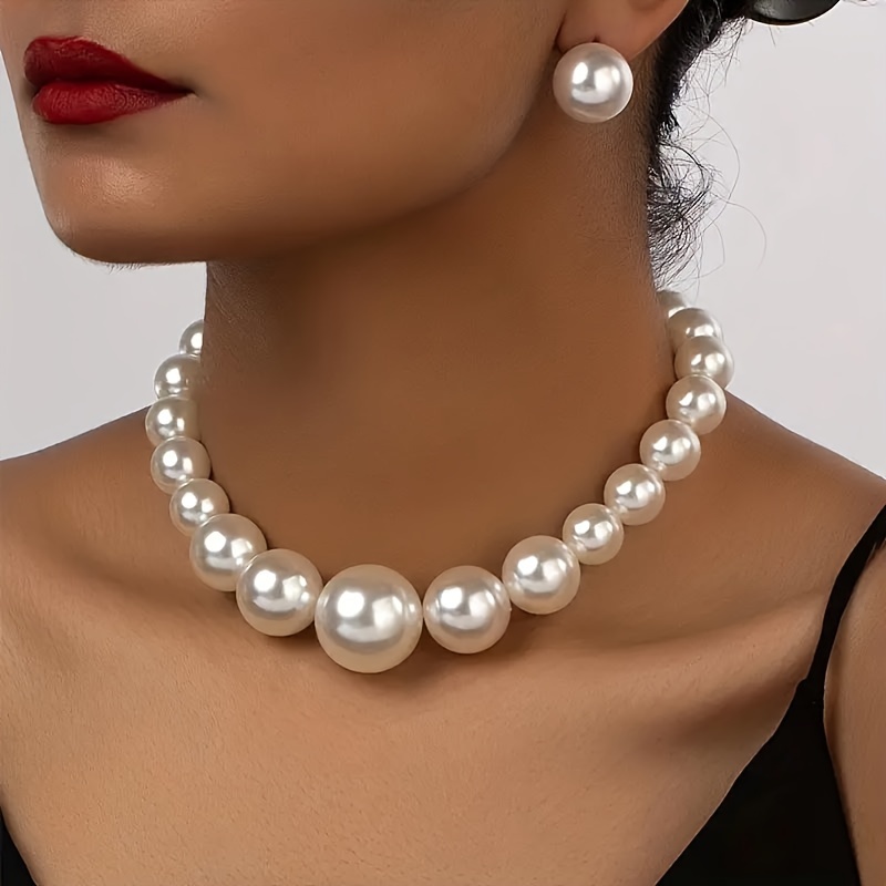 

3pcs Elegant Imitation Pearl Jewelry Set For Women, Fashion Necklace And Earrings, Resin Alloy, , And Gift, Ideal For Teacher's Day/back To School/graduation