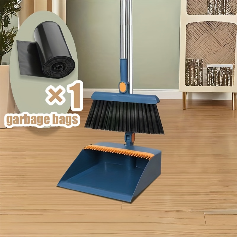 [sturdy broom set] collapsible stainless steel handle indoor broom and dustpan set | soft bristles for hard floors | for home, kitchen, room, office living room essential cleaning products, practical sweeping kit, home cleaning tools, spacesaving set, lightweight broom, durable construction, floor sweeper, office cleaners, cleaning essentials Product details 3