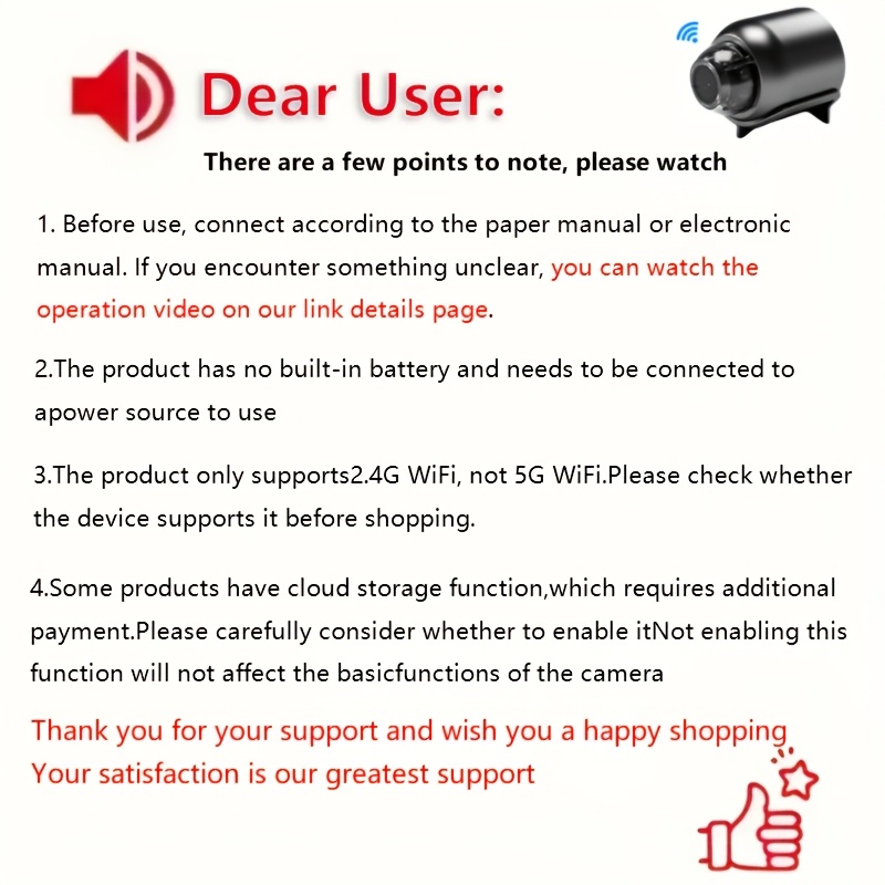 Compact security smart WiFi camera, anti-theft camera, supports 2.4g WiFi band, not High Quality, with remote application, you can view the video at any time, support motion detection, alert push, ideal for home assistant