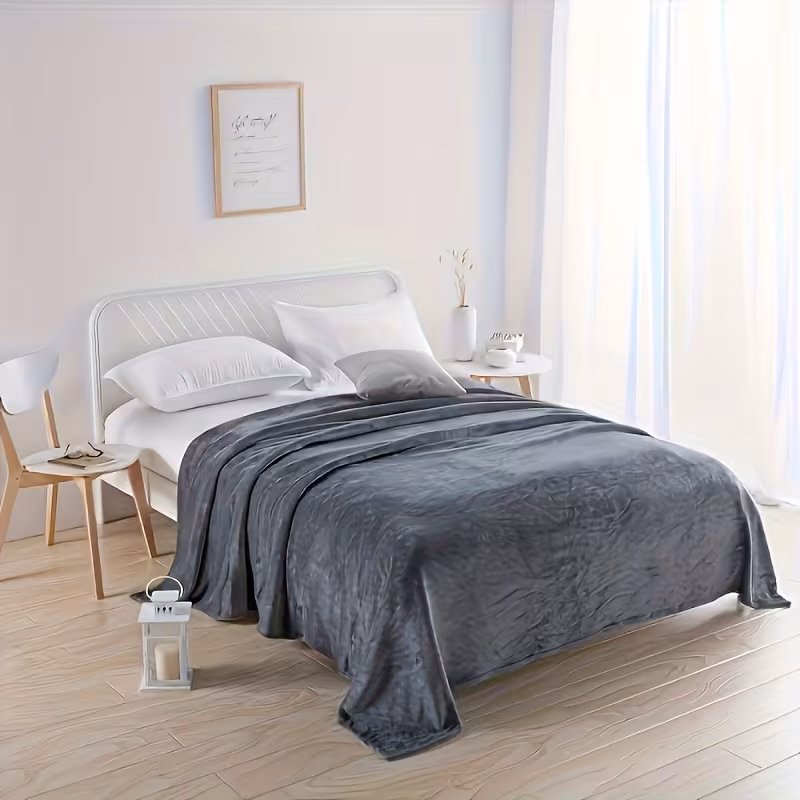 Solid Color Flannel Blanket, Throw Blanket, Sofa Blanket, Nap Blanket, Air Conditioning Blanket, Suitable for Bedroom Living Room Office, Car Interior, Available in 4 Seasons 3