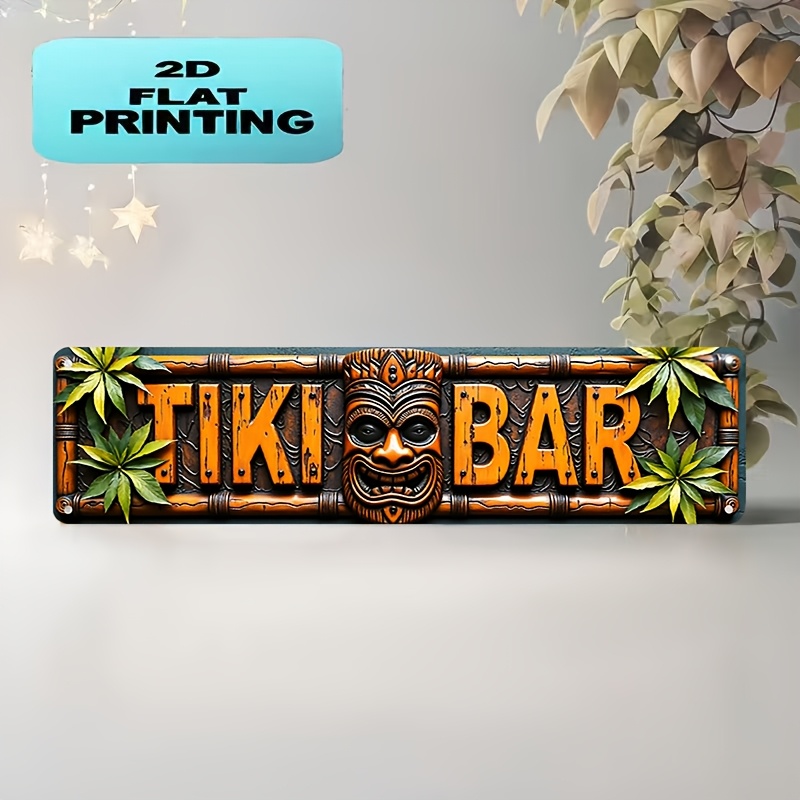 TEMU 2D Flat - Un panneau bidimensionnel conçu sur le thème tropical, avec des Tiki pour bar et des de feuilles, idéal pour une utilisation dans les