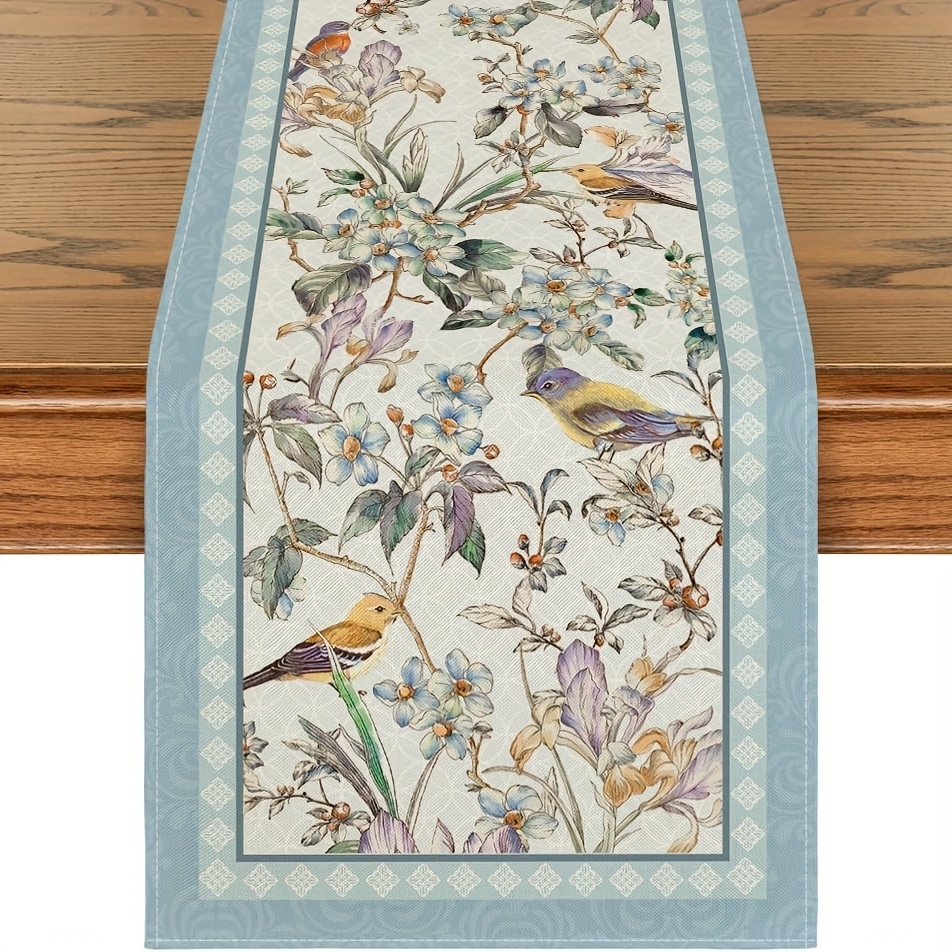 

1pc Elegant Spring Floral & Table Runner - 100% Linen, Rectangular, Woven Design For Home & Party Dining Decor