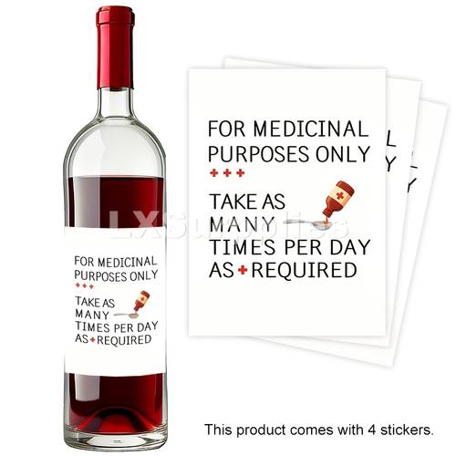 4pcs funny for medicinal use only wine bottle labels suitable for themed parties birthday holiday decorations shaped gift tags with paper stickers for joke gifts and humor events