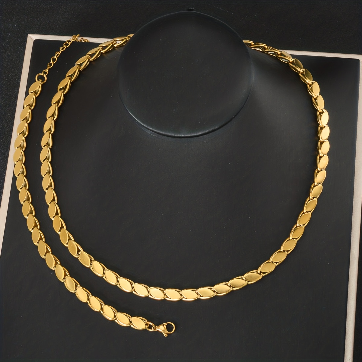 Image of 2pcs/set Personalized Minimalist Rhombus Seed Chain Necklace + Bracelet Two-piece Set For Men And Women, Everyday Party, Holiday, Versatile Jewelry Gift