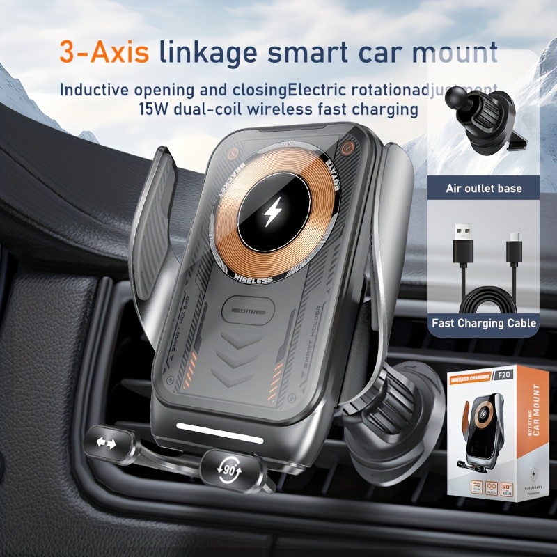 TEMU Car Phone Holder - 15w Wireless Fast Charging Magnetic Car Holder, Electric Touch Opening And Closing, One-button Rotation Of The Horizontal And