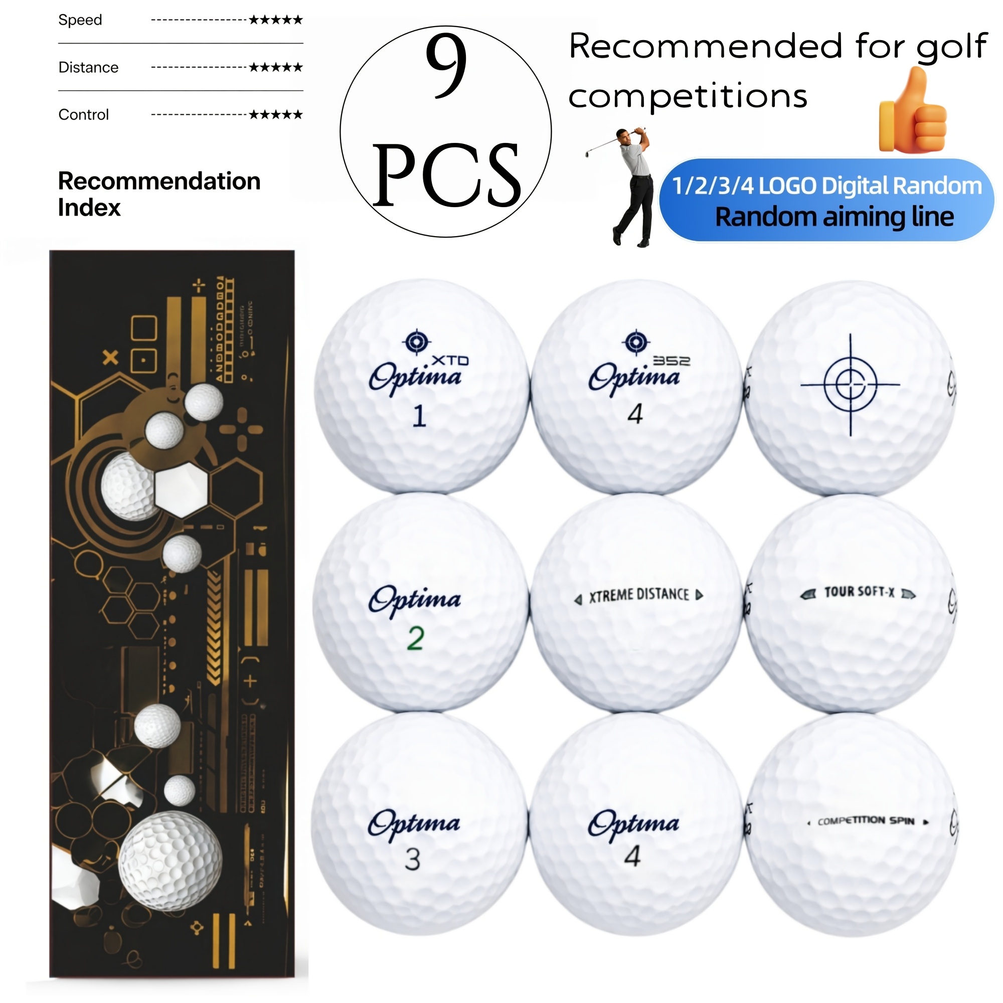 TEMU Fly ! 9pcs/12pcs Golf Tournament Balls Long Distance Golf Balls Double Layer Design Durable And Stable Professional' High Elasticity Golf Balls
