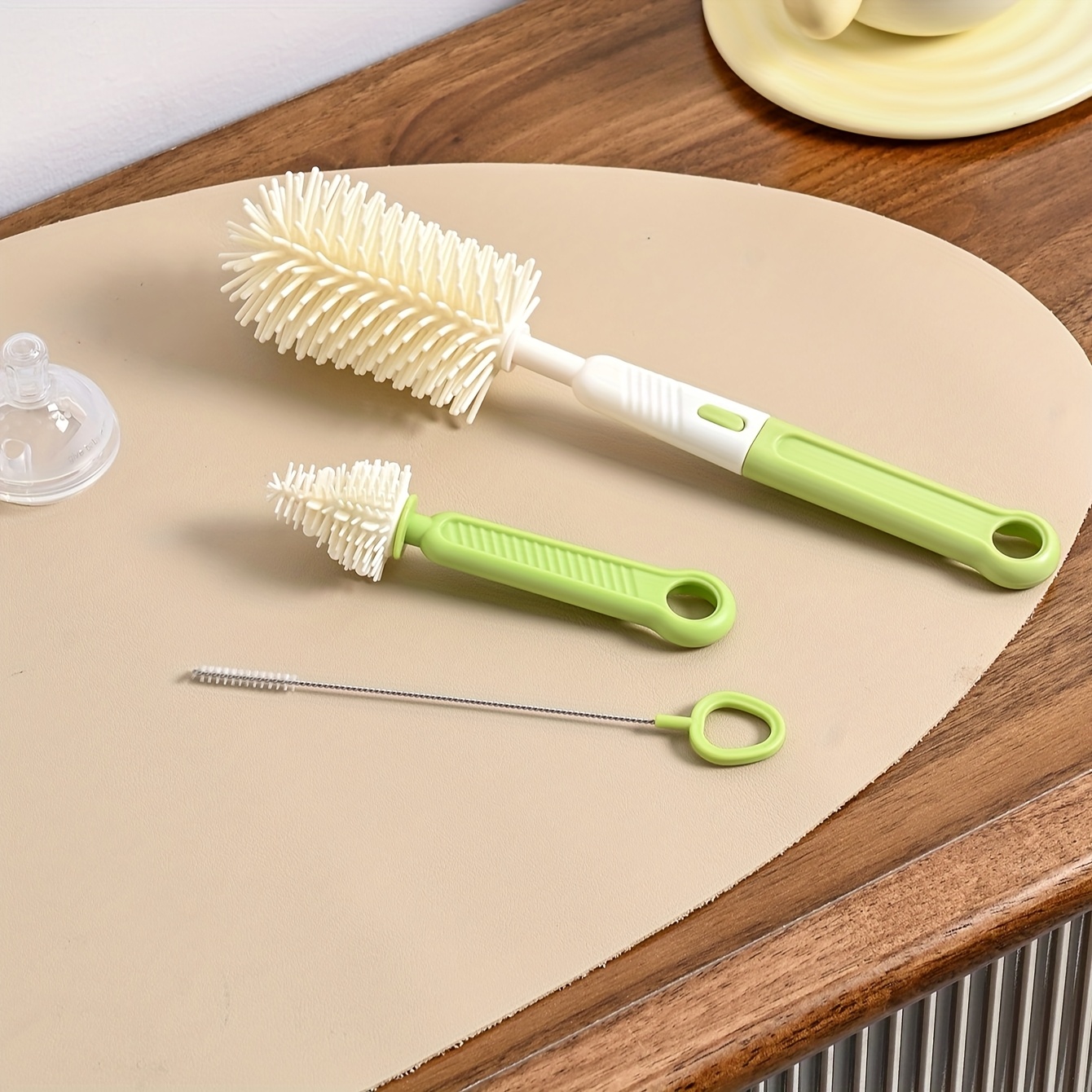 Silicone Bottle Brush Set, Including Handle, for Cleaning Nipple, Suction Straw and Cup Mouth