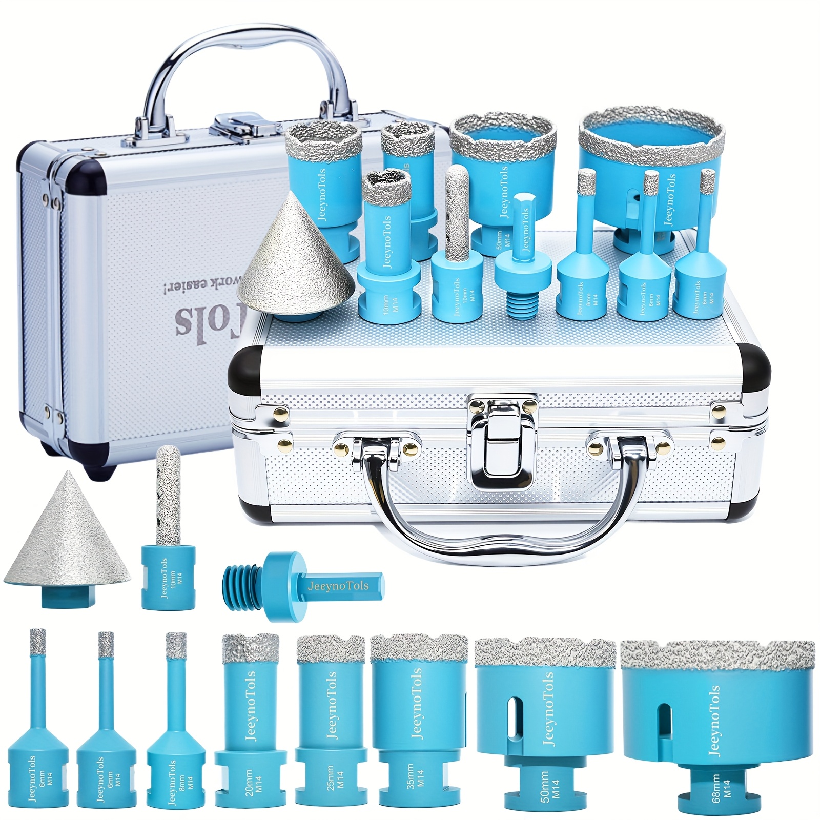 11pcs Core , Drill Bits & Milling Bit & Beveling Chamfer Bit & Hex Adapter M14 Thread Porcelain Tile Ceramic Granite, Drill Bits, Tile Drill Bits, Tile Bit, Tool Box, Tile Tools, Tilesaw