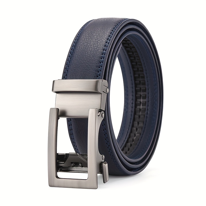 Men's Sleek Gray Leather Belt with Automatic Buckle