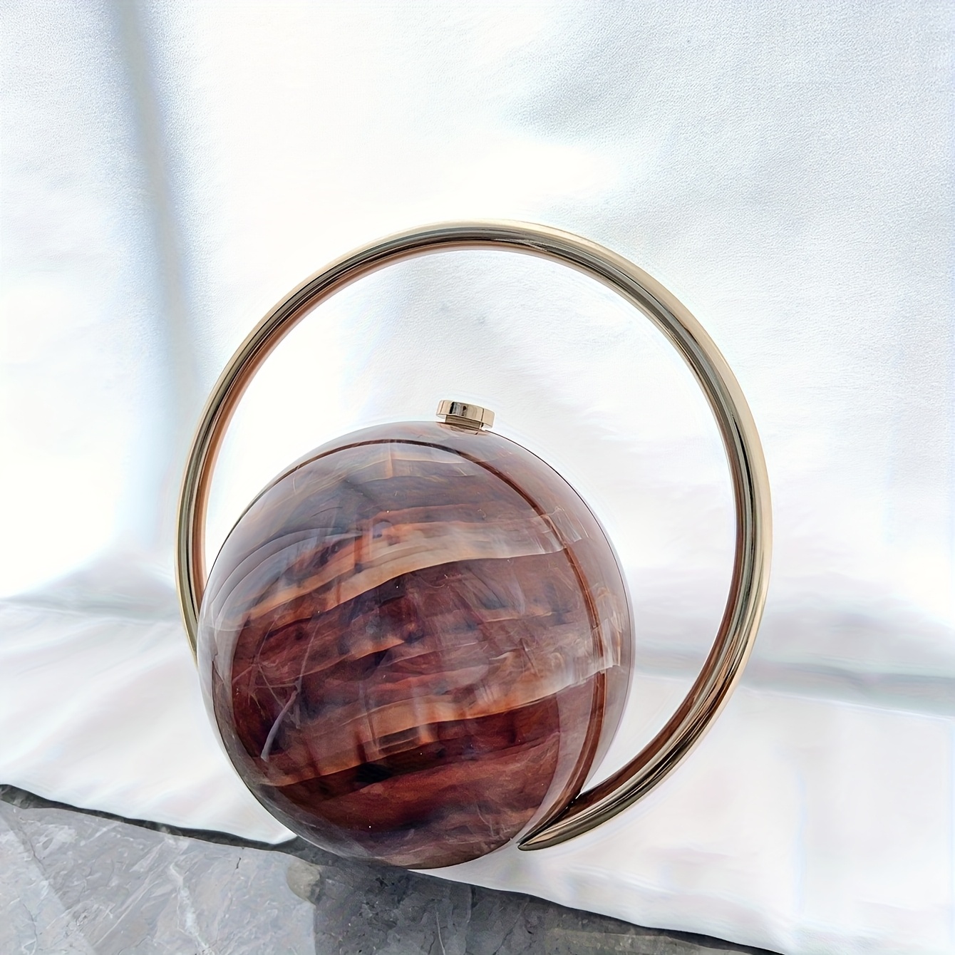 Women'S Large Capacity Marble-like Brown & Golden Marble Texture Handbag - Elegant Luxury Evening Clutch with Golden-Tone Hardware, Detachable Strap, Golden-Tone Buckle Closure, Versatile for Parties & Formal Events