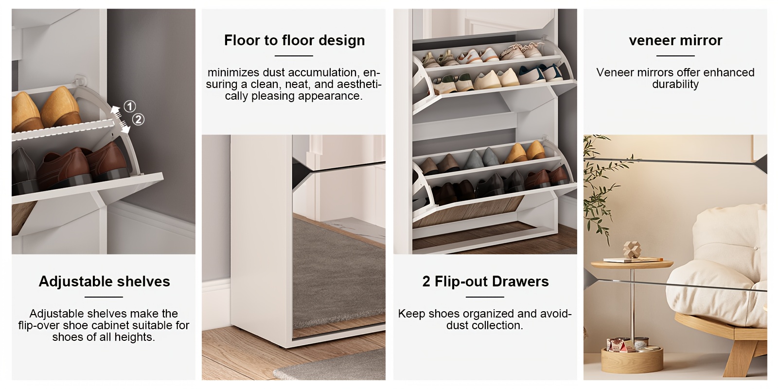 adjustable shelf   shoe cabinet with 3   drawer hidden organizer for entryway hallway living room coat closet narrow shoe cabinet entry hall full length   foyer storage display cabinet white Product details 2