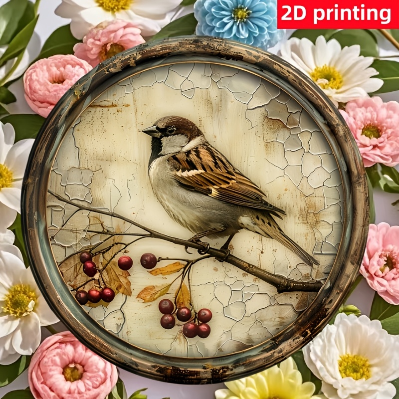 

A Vintage Bird With A Cherry Round Wooden Sign, 8x8 Inches, 2d Printed Wooden Wall Art, Suitable For Home, Kitchen, Garden, And Office Decor - The Gift.