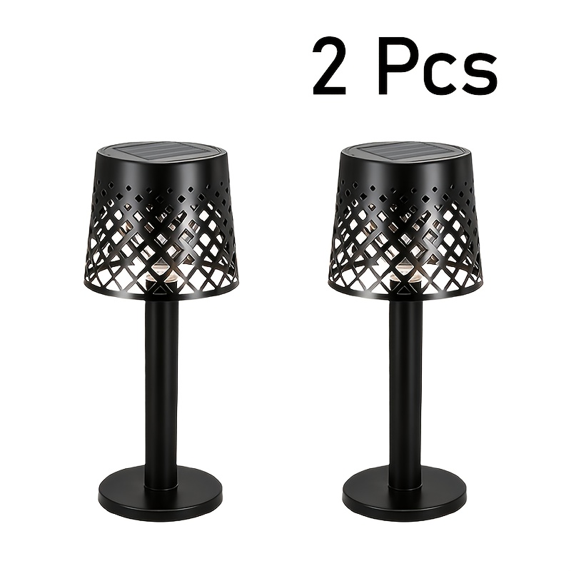 2pcs Solar Powered Table Lamps, Hollowed- Decorative Lights, Night Lights With Auto For Garden, Patio, Balcony, Camping & Dining Table