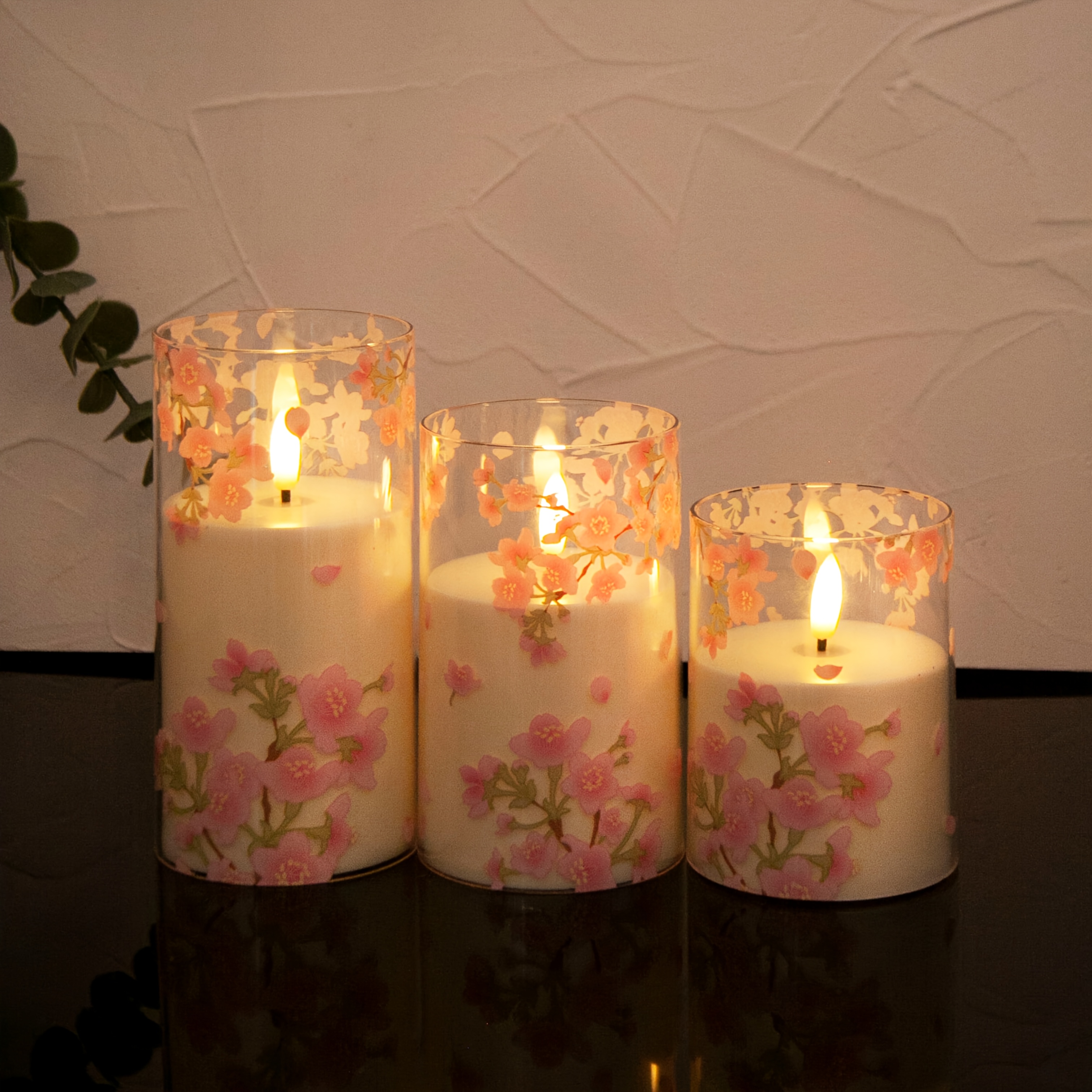 3 stuks Elegant Roze Peonie & Kersbloesem Kaars Set
