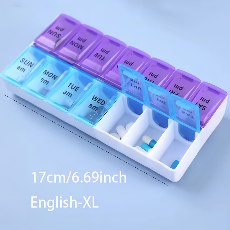 New Portable 7-day Weekly Pill Organizer Box, 14 Compartments Vitamin Pill Container For Tablets, Medications, Fish Oil