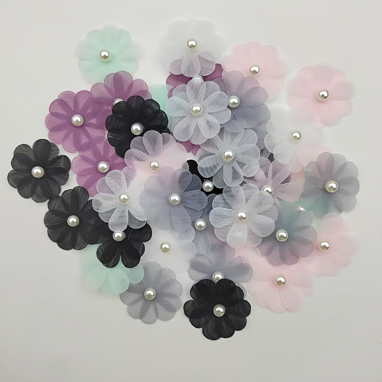Image of 24pcs Flower With Pearl Bead For Headband Hair Clip Additions Cloth Hats Decoration Patches