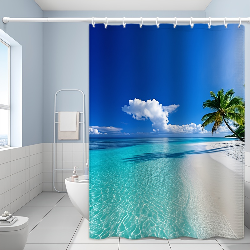 

Coastal Shower Curtain - Waterproof Polyester With Hooks, & Ocean Scenery, Bathroom Decor, Bathtub, Kitchen Door Curtain